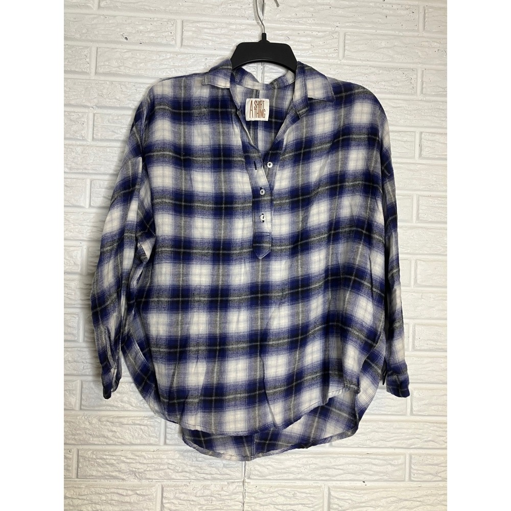 A Shirt Thing Diego plaid flannel Popover top long sleeve women's size small